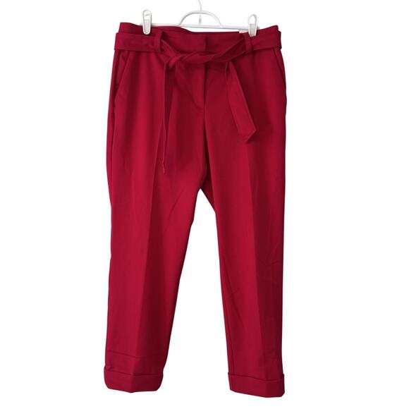 LOFT Devin Slim Pants Women's 8 Petite Red Tie Waist Straight Leg Stretch Cuffed - Picture 2 of 13